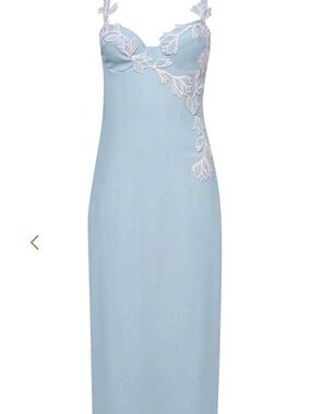 PatBO Light Blue Midi Dress with White Floral Appliqué